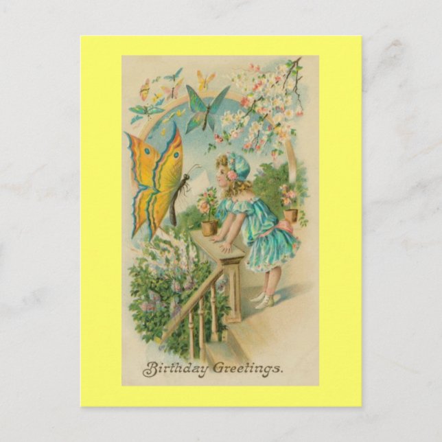 Vintage Happy Birthday Spring Butterflies Postcard (Front)