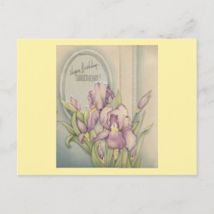 Vintage Happy Birthday Sweetheart With Iris Postcard