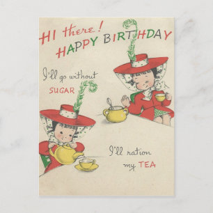 Vintage Happy Birthday Tea Postcard