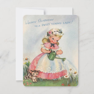 Vintage Happy Birthday to a Sweet Young Lady Holiday Card