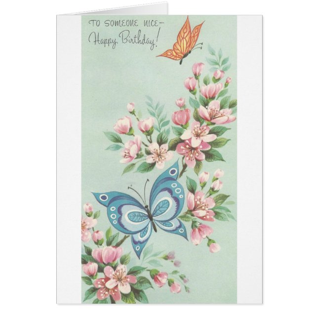 Vintage Happy Birthday With Butterflies (Front)
