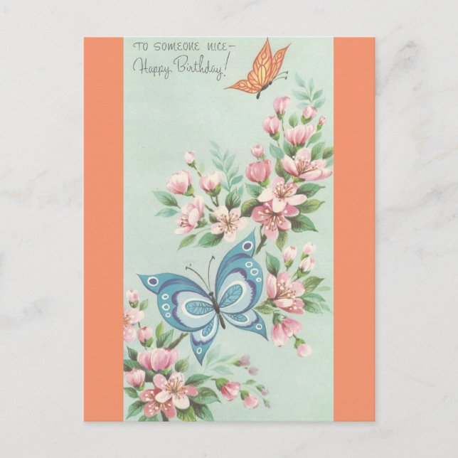 Vintage Happy Birthday With Butterflies Postcard (Front)