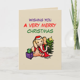 Vintage Happy Cute Cartoon Christmas Elephant Holiday Card
