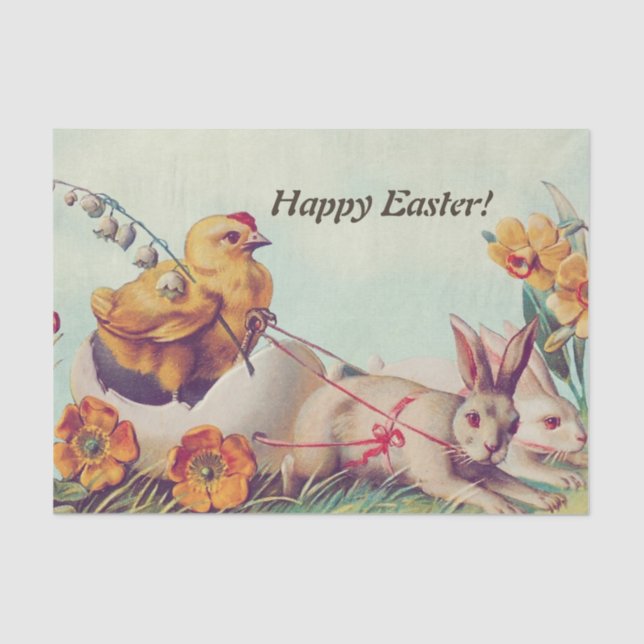 Vintage Happy Easter Bunnies and Chicken Tissue Paper (Front)