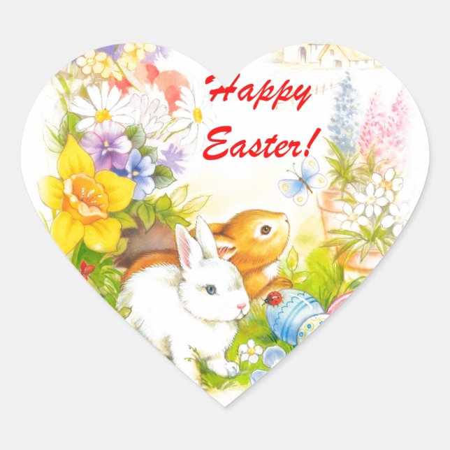 Vintage Happy Easter bunnies sticker (Front)