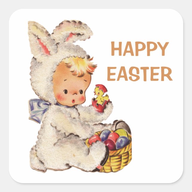Vintage Happy Easter Bunny Costume Square Sticker (Front)