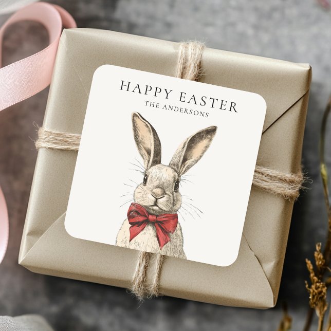Vintage Happy Easter Bunny Nostalgic  Square Sticker (Creator Uploaded)