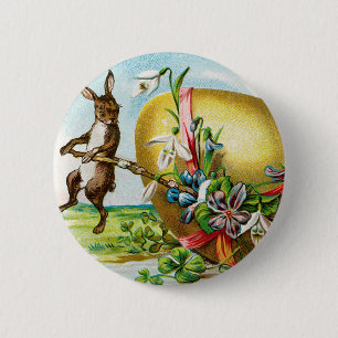 Vintage Happy Easter Bunny Rabbits Easter Eggs 6 Cm Round Badge