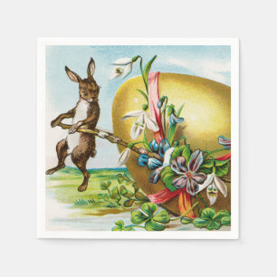 Vintage Happy Easter Bunny Rabbits Easter Eggs Napkin