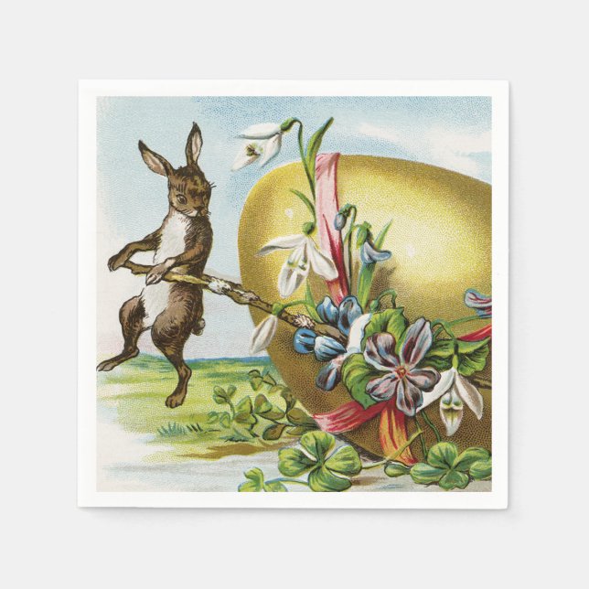 Vintage Happy Easter Bunny Rabbits Easter Eggs Napkin (Front)