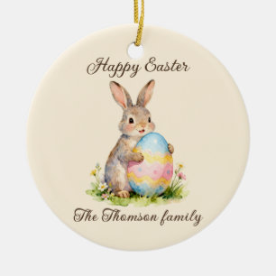 Vintage Happy Easter Bunny with Egg Family Ceramic Tree Decoration