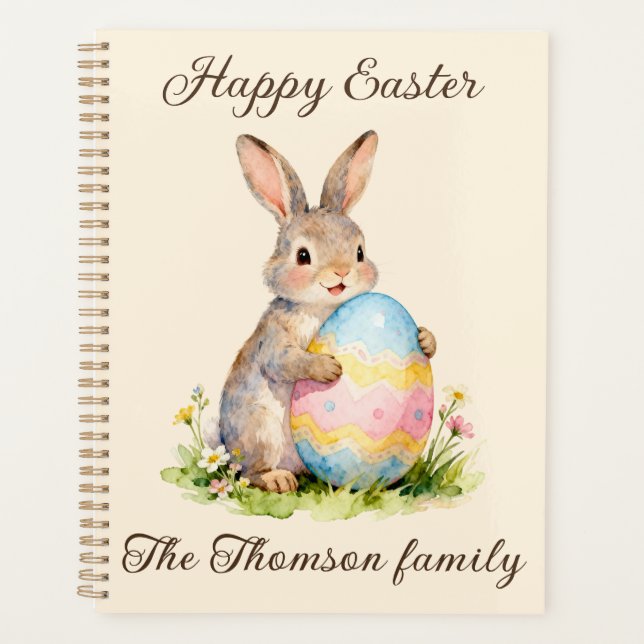 Vintage Happy Easter Bunny with Egg Family  Planner (Front)