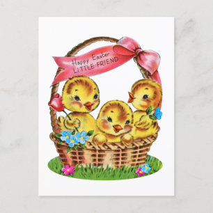 vintage Happy Easter little Friend chicks Holiday Postcard