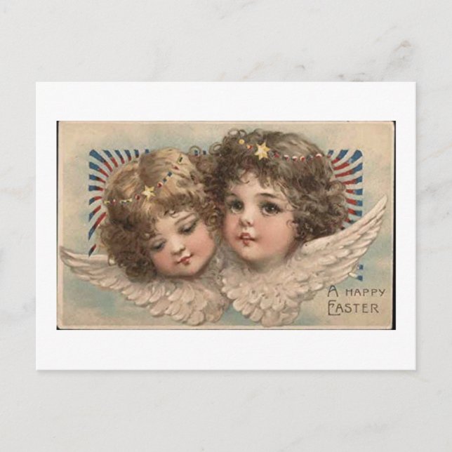 Vintage Happy Easter Pair of Cherubs Postcard (Front)