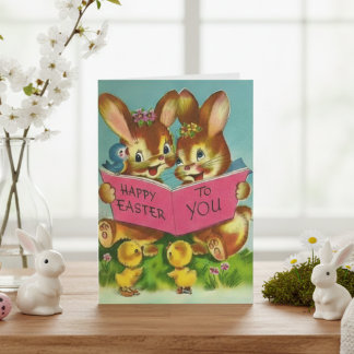 Vintage Happy Easter To You Bunnies Custom Easter Card