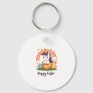 Vintage Happy Easter Unicorn Rainbow Egg Cute Kids Key Ring