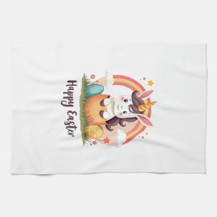 Vintage Happy Easter Unicorn Rainbow Egg Cute Kids Tea Towel