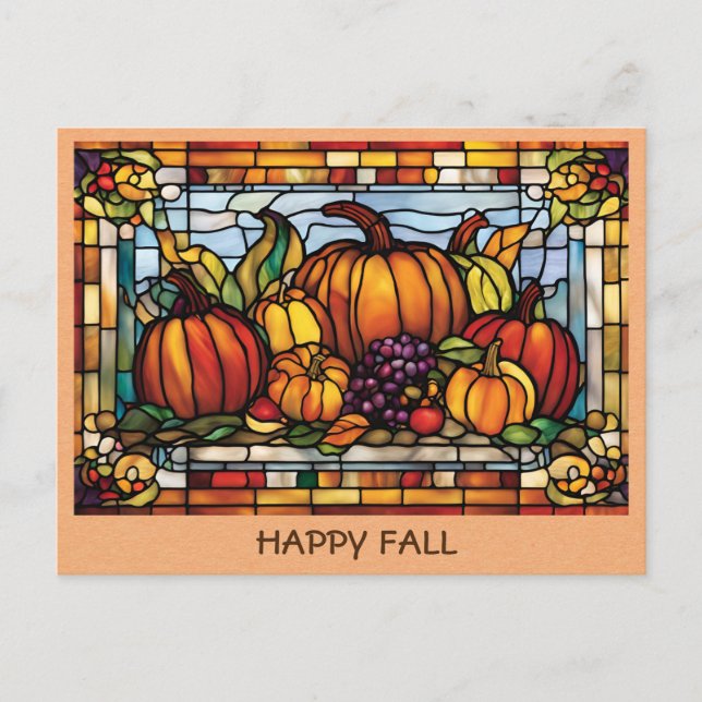 Vintage Happy Fall Pumpkin Autumn Harvest Postcard (Front)