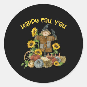 Vintage Happy Fall Y'all Scarecrow Thanksgiving Ha Classic Round Sticker