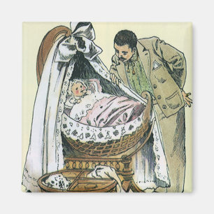 Vintage Happy Fathers Day, Victorian Baby Bassinet Magnet