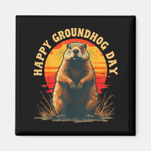Vintage Happy Groundhog Day 2025 Funny Woodchuck S Magnet