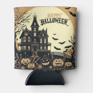Vintage happy Halloween art Can Cooler