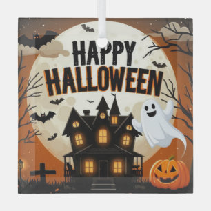 Vintage happy Halloween art Glass Tree Decoration