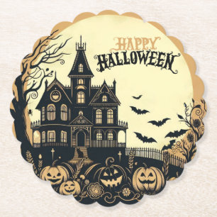 Vintage happy Halloween art Paper Coaster