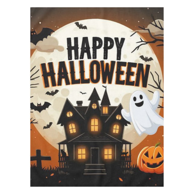Vintage happy Halloween art Tablecloth (Front)