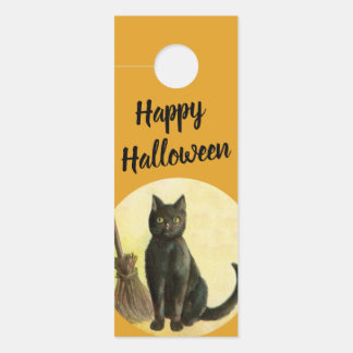 Vintage Happy Halloween Bathroom Decor | Black Cat Door Hanger