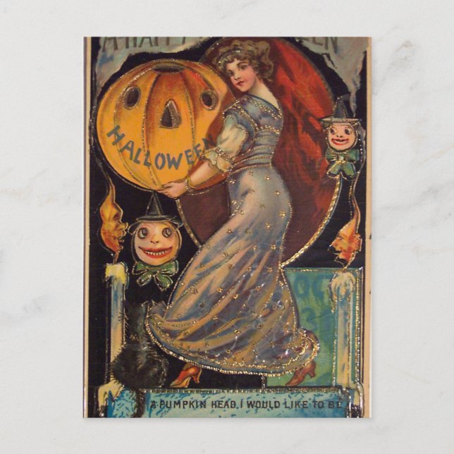 Vintage Happy Halloween card, Jack Olantern Postcard (Front)