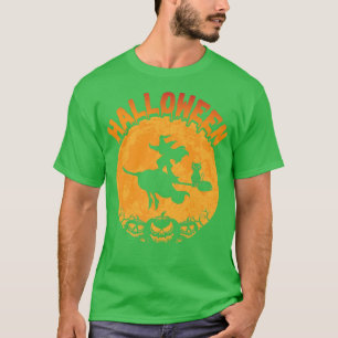 Vintage Happy Halloween Costume Witch With Cat & M T-Shirt