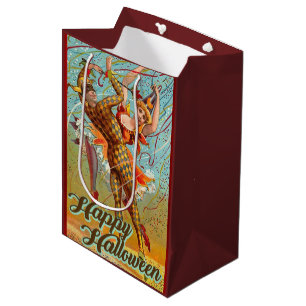 Vintage Happy Halloween Dancing in Jester Costume Medium Gift Bag