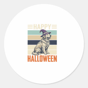 Vintage Happy Halloween Dog Witch Hat Shirt Design Classic Round Sticker