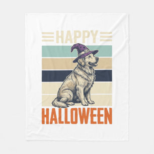 Vintage Happy Halloween Dog Witch Hat Shirt Design Fleece Blanket