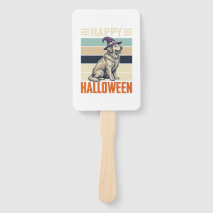 Vintage Happy Halloween Dog Witch Hat Shirt Design Hand Fan
