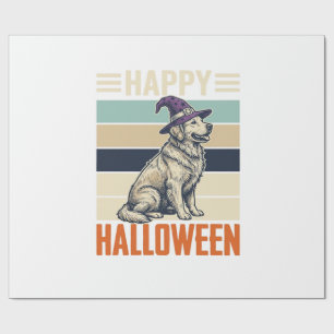 Vintage Happy Halloween Dog Witch Hat Shirt Design Wrapping Paper