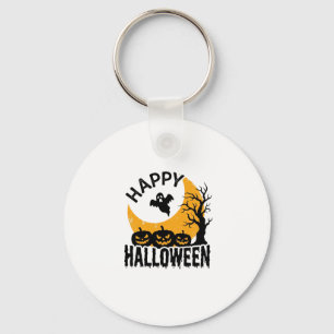 Vintage Happy Halloween Ghost Pumpkin Shirt Design Key Ring