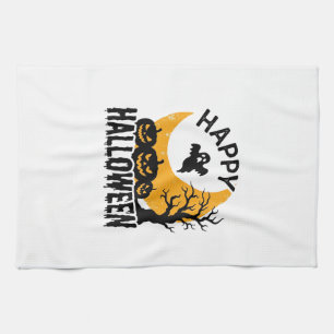 Vintage Happy Halloween Ghost Pumpkin Shirt Design Tea Towel