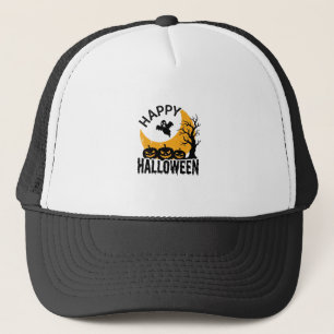 Vintage Happy Halloween Ghost Pumpkin Shirt Design Trucker Hat