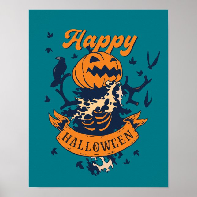 Vintage Happy Halloween Graphic Jack O Lantern Poster (Front)