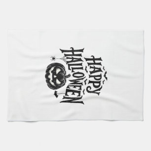 Vintage Happy Halloween Pumpkin Bat Shirt Design_1 Tea Towel