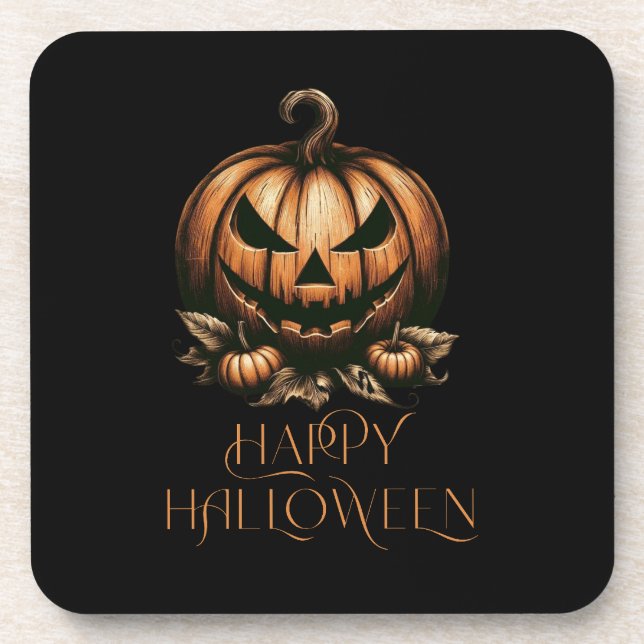 Vintage happy Halloween pumpkin Coaster (Front)