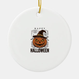 Vintage Happy Halloween Pumpkin Engraving Design_1 Ceramic Tree Decoration