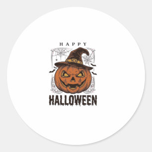Vintage Happy Halloween Pumpkin Engraving Design_1 Classic Round Sticker