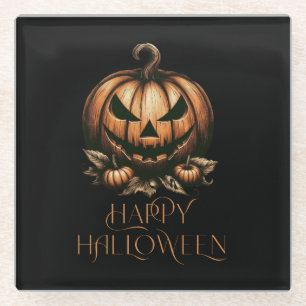 Vintage happy Halloween pumpkin Glass Coaster