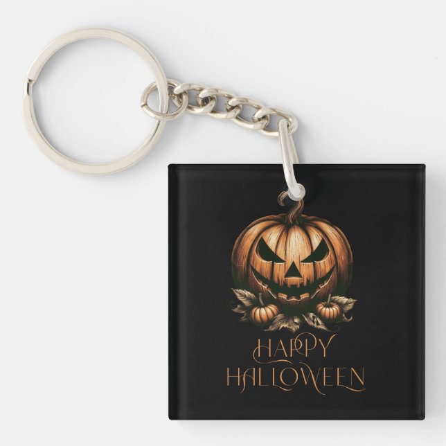 Vintage happy Halloween pumpkin Key Ring (Front)