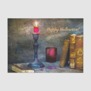 Vintage Happy Halloween Red Candle & Old Books Tissue Paper