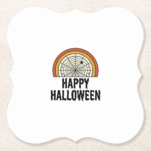 Vintage Happy Halloween Spider Web Vector Design_1 Paper Coaster