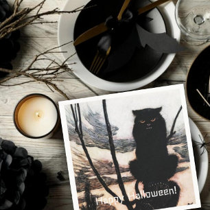 Vintage Happy Halloween Spooky Cat Arthur Rackham Napkin